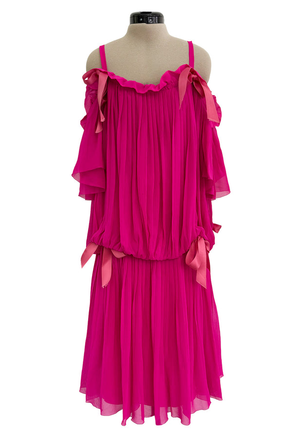 Prettiest circa Spring 1978 Christian Dior by Marc Bohan Pink Silk Chiffon Dress w Ribbon Detailing