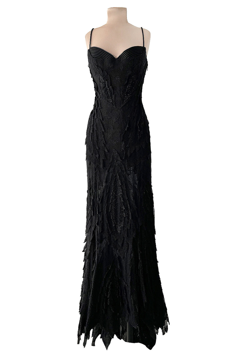 c 1995 Gianni Versace Atelier Haute Couture Black Hand-Beaded Dress w Top Stitched Bust