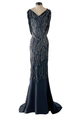 Spring 2006 Christian Dior by John Galliano Blue Bias Cut Silk Chiffon Dress w Silver Sequins & Beads