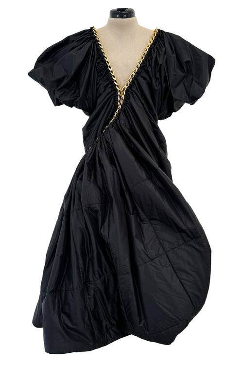 Amazing Fall 2009 Junya Watanabe Black Padded Nylon Dress w Gold Chain Detailing