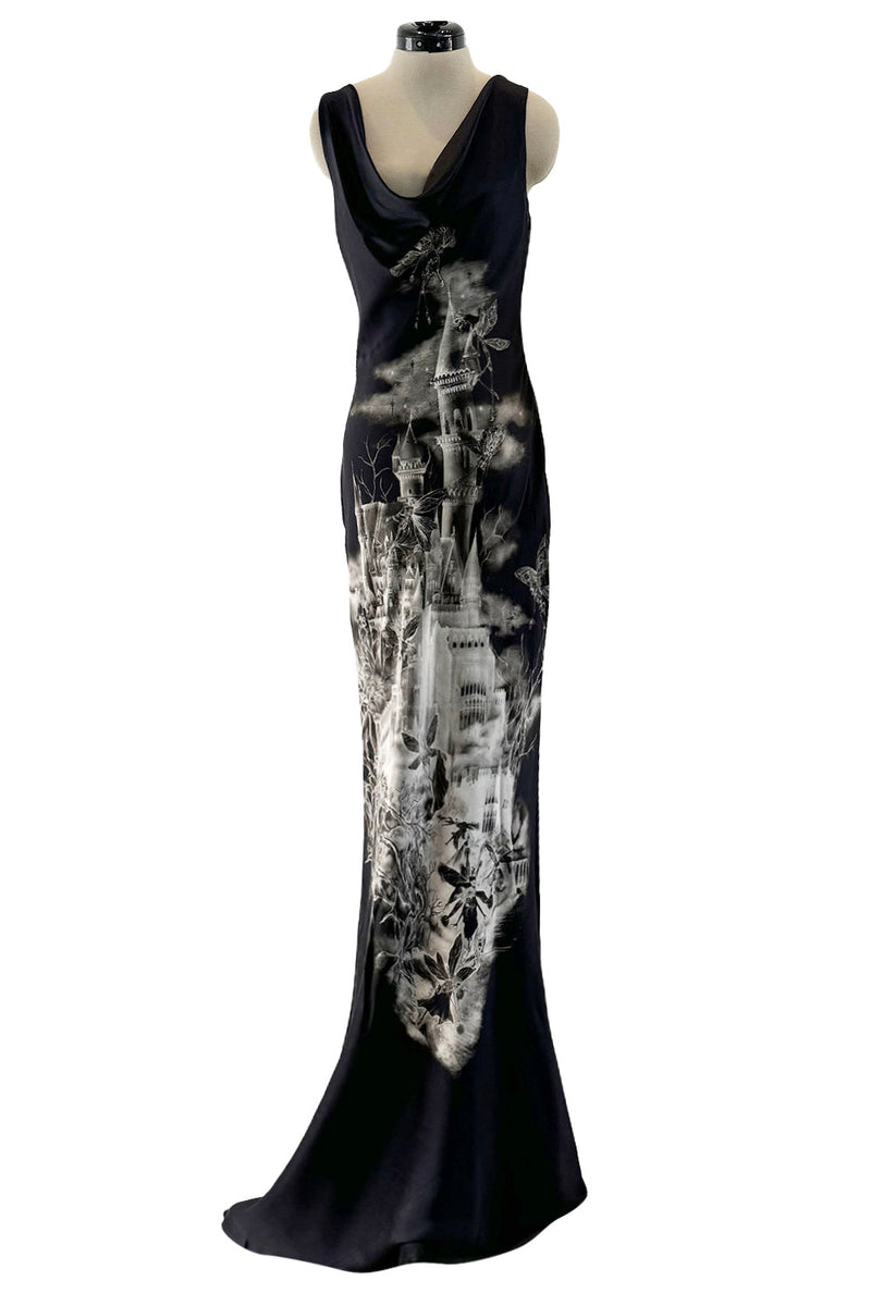 Iconic 2007 Alexander McQueen Fairy / Skeleton Castle Print Silk Bias Cut Iconic 2007 Alexander McQueen Fairy / Skeleton Castle Print Silk Bias Cut