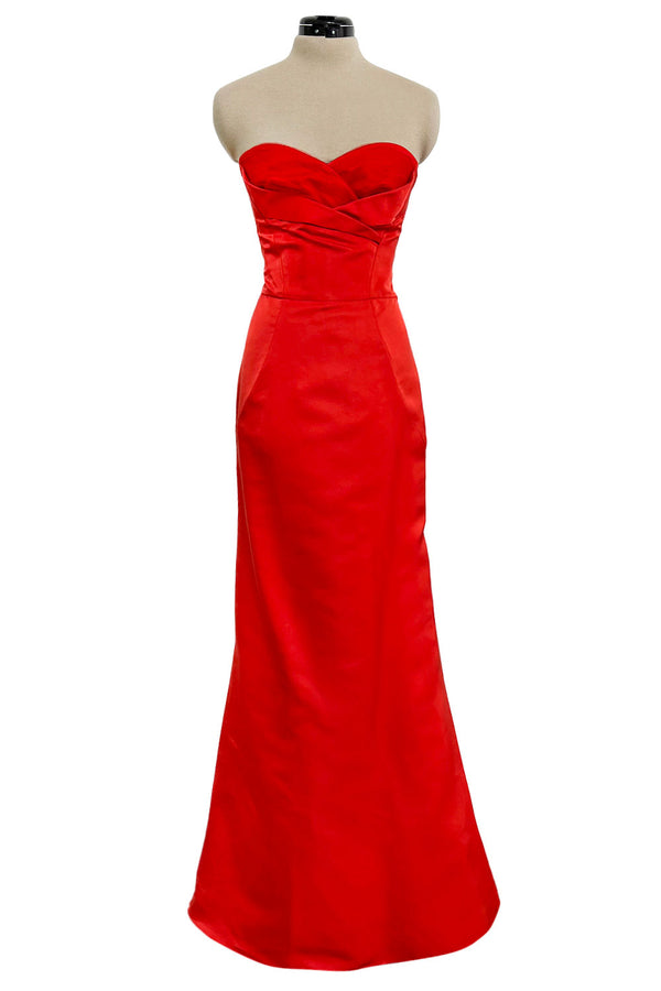 Pre-Fall 2013 Alexander McQueen by Sarah Burton Coral Red Silk Strapless Dress w Tulle Detailing