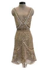 Prettiest 2000s Valentino Roma Metallic Gold Sequin & Bead Silk Chiffon on Netting Top and Skirt Set