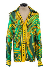 Fantastic Vintage 1999 Hermes Rythmes du Monde by Laurence Bourthoumieux Green Silk Twill Top