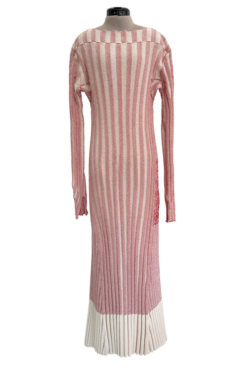 Iconic Spring 2017 Celine by  Pheobe Philo Pale Red-Pink & Ivory Knit Sweater Dress w Exaggerated Ribbing