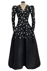Fall 1979 Yves Saint Laurent Unlabled Haute Couture Black Silk Dress w Sequin & Rhinestone Detailing
