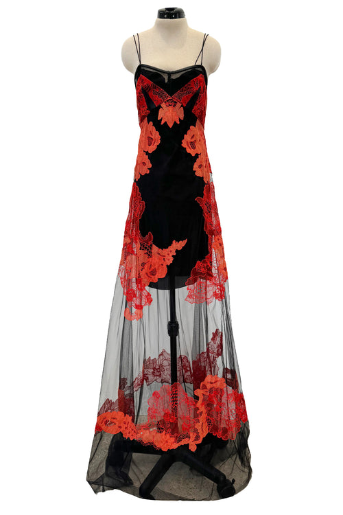 Resort 2011 Givenchy by Ricardo Tisci Look 5 Red Lace & Black Net Dress