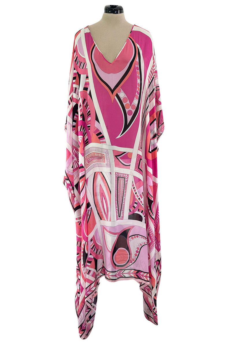 Gorgeous 2010s Emilio Pucci Feather Light Pink Silk Chiffon Scarf Weight Printed Caftan Dress