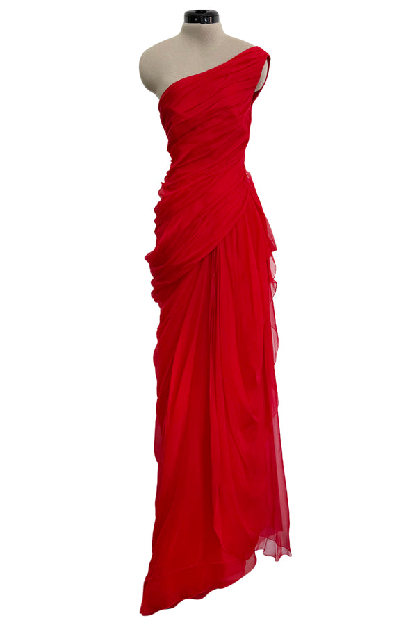 Prettiest Spring 2009 Valentino by Alessandra Facchinetti Look 31 Red Silk Chiffon One Shoulder Dress
