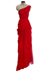 Prettiest Spring 2009 Valentino by Alessandra Facchinetti Look 31 Red Silk Chiffon One Shoulder Dress