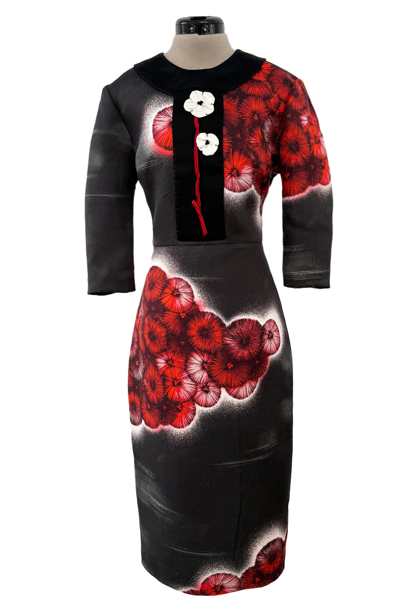 prada red flower dress Prada red floral crepe cady midi dress in red IT40