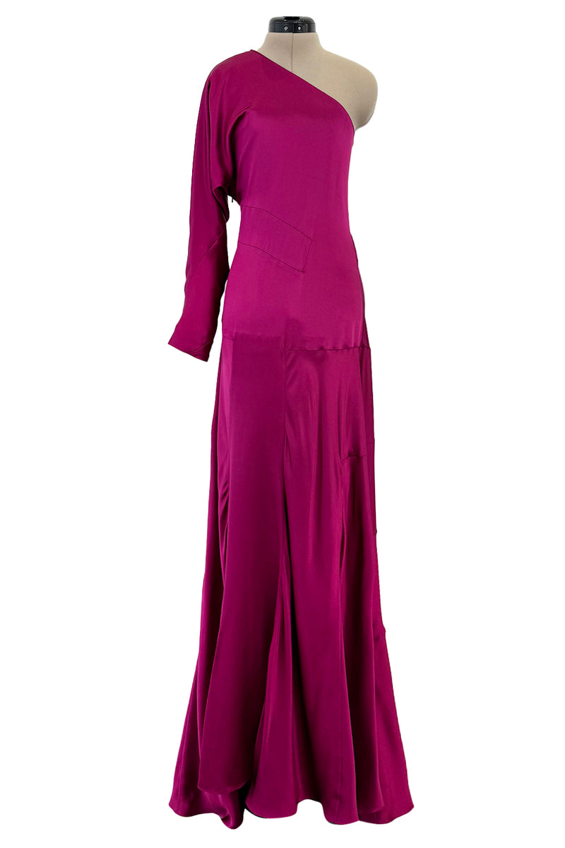 Chic Spring 2008 Yves Saint Laurent by Stefano Pilati Runway Look 35 Deep Fuchsia Pink Silk One Shoulder Dress