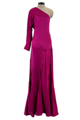 Chic Spring 2008 Yves Saint Laurent by Stefano Pilati Runway Look 35 Deep Fuchsia Pink Silk One Shoulder Dress