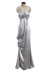 Fall 2008 Christian Dior by John Galliano Bias Cut Silver Silk Halter Dress w Flower Detailng