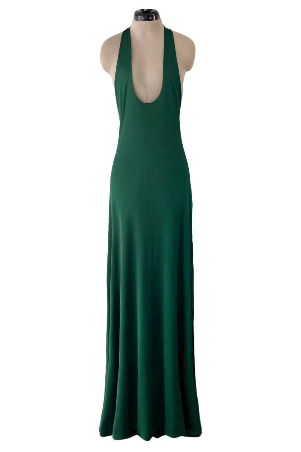 Sexiest 1974 Halston Couture Deep Green Silk Jersey Backless Dress w F – Shrimpton Couture