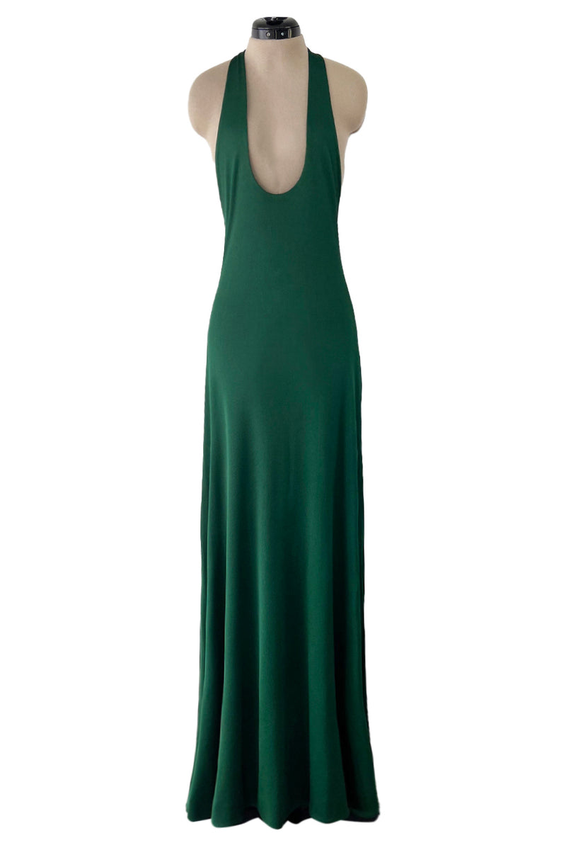 Sexiest 1974 Halston Couture Deep Green Silk Jersey Backless Dress w F Shrimpton Couture Sexiest 1974 Halston Couture Deep Green Silk Jersey Backless Dress w F Shrimpton Couture
