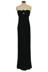 Rare 1976 Halston Couture Iconic Well Documented Front Tying Bias Cut Black Velvet Strapless Column Dress
