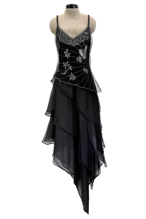 Prettiest Spring 2006 Giorgio Armani Silk Chiffon & Net Skirt and Top Set w Beaded Butterflies