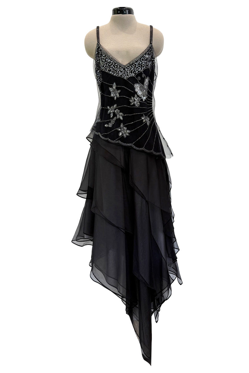 Prettiest Spring 2006 Giorgio Armani Silk Chiffon & Net Skirt and Top Set w Beaded Butterflies