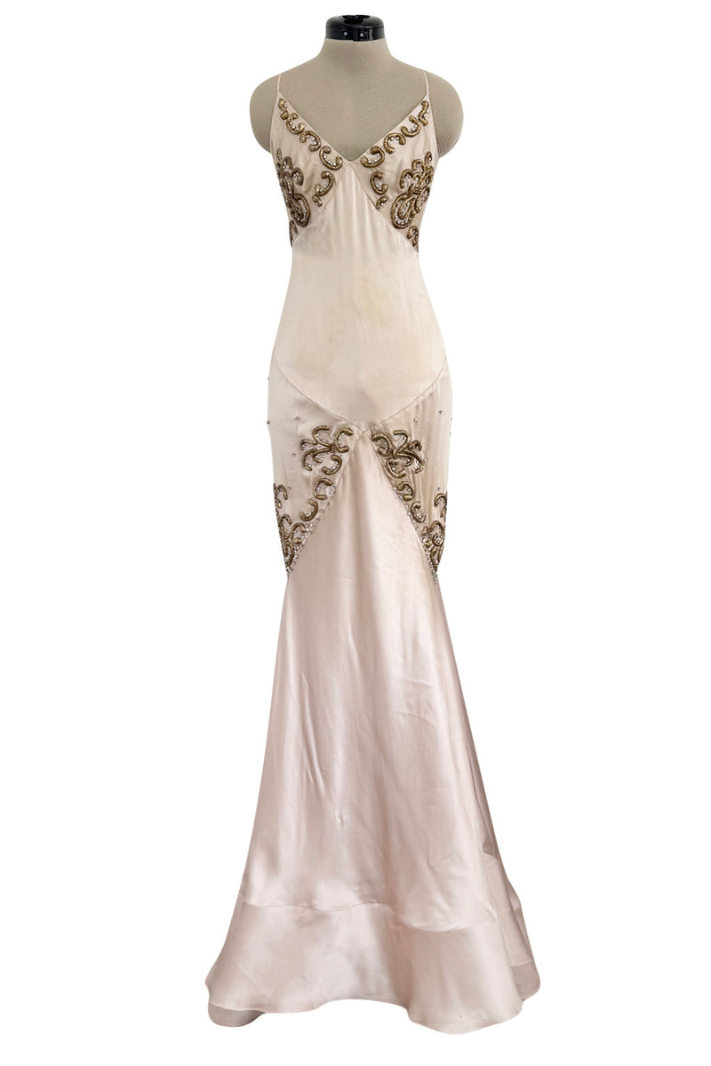 Dreamy 2004 Roberto Cavalli Pale Pink & Copper / Gold Wire Embellished Shrimpton Couture Dreamy 2004 Roberto Cavalli Pale Pink & Copper / Gold Wire Embellished Shrimpton Couture