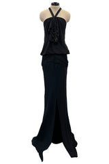 Outstanding Spring 2003 Christian Dior by John Galliano Bias Cut Black Silk Chiffon Dress w Lace Details & Sequin Halter