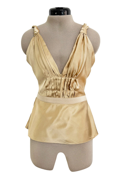 Prettiest Fall 2000 Prada Gold Toned Backless Silk Camisole Top w Front Gathering