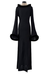 Outstanding Fall 1999 Jean Paul Gaultier Black Bias Cut Jersey w Black Velvet Cuffs & Collar