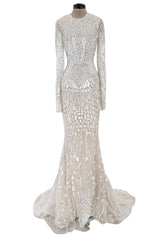 Beautiful Spring 2022 Naeem Khan Bridal Collection 'Salinas' Ivory Net Dress w Sequin Pattern & Trained Skirt