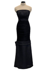 Stunning Spring 1987 Yves Saint Laurent Ad Campaign Silk & Gathered Black Net Strapless Dress