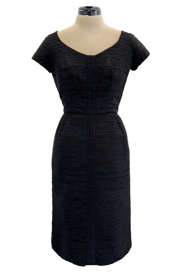 Rare 1950s Sophie Gimbel of Saks Fifth Avenue Black Silk Ribbed Textured Dress