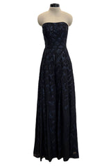 Pre-Fall 2011 Oscar de la Renta Runway Look 44 Strapless Black Silk Chiffon & Blue Embellished Jumpsuit
