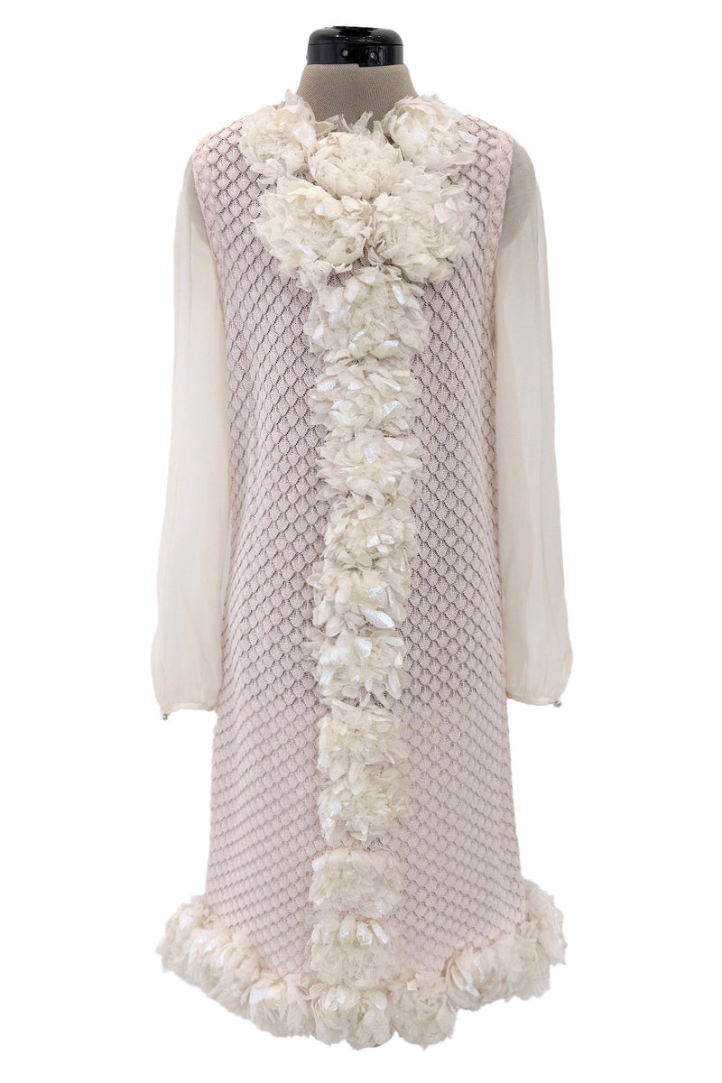 Spring 2012 Chanel by Karl Lagerfeld Pale Pink Knit Dress w Front Flower Detail Spring 2012 Chanel by Karl Lagerfeld Pale Pink Knit Dress w Front Flower Detail