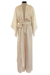 Important & Rare Resort 1976 Halston Couture Ivory Silk Ribbon Chiffon Jumpsuit w Original Sash