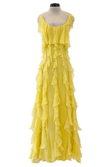 Divine Fall 2019 Valentino by Pierpaolo Piccioli Runway Look 55 Yellow Ruffle Silk Chiffon Dress