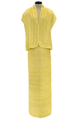 Incredible Late 1970s Halston Couture Hand Beaded Silk Skirt & Sleeveless Top Set in Yellow