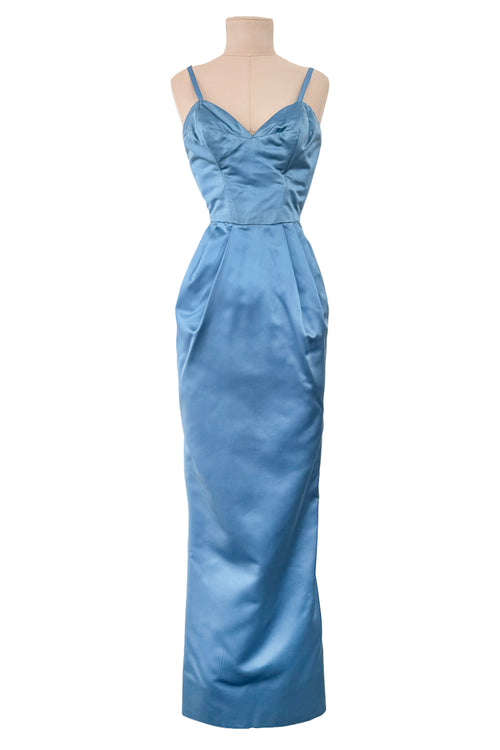 Outstanding 1960s Christian Dior by Marc Bohan Demi-Couture Sky Blue Silk Bombshell Dress