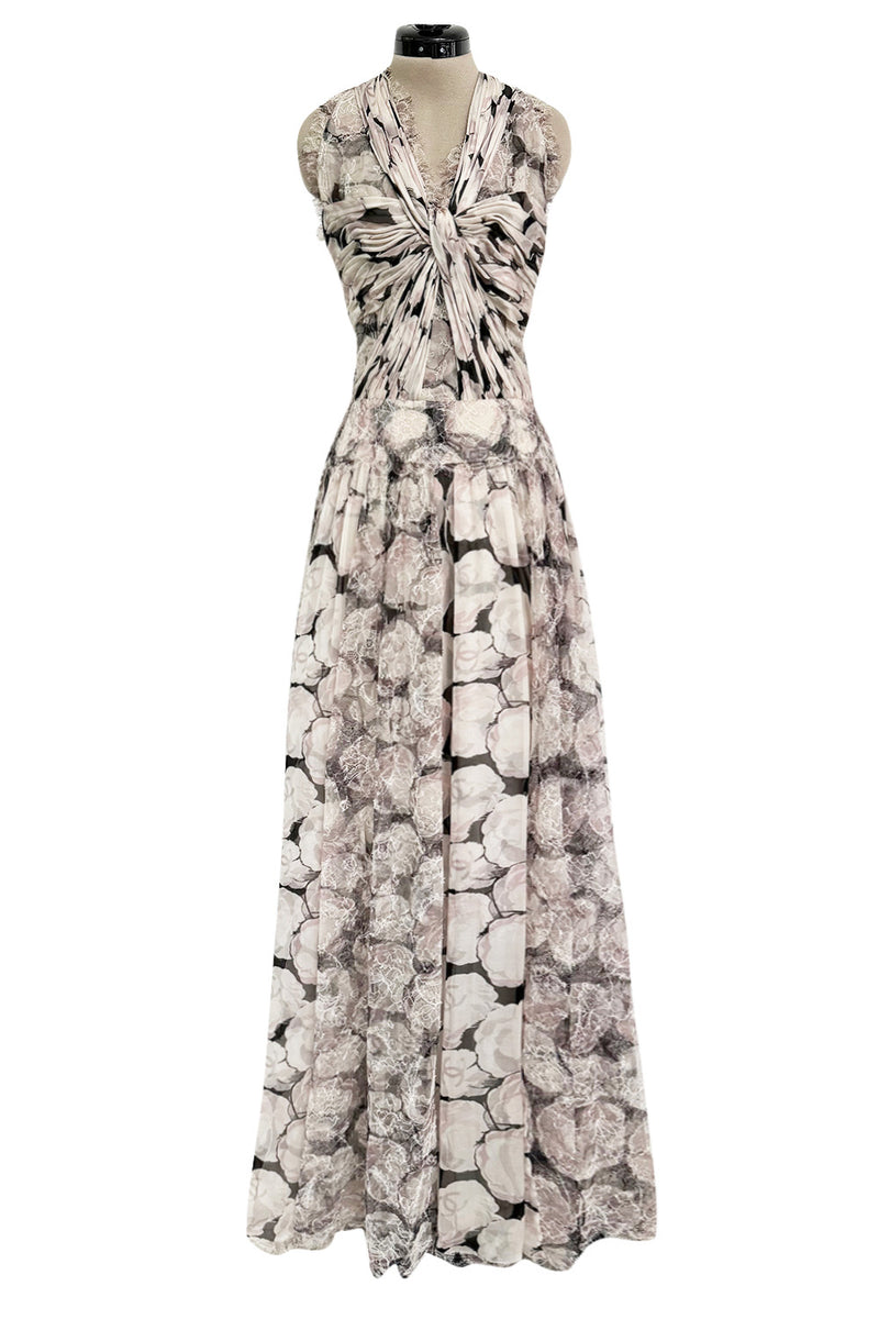 Dreamy Fall 2004 Chanel by Karl Lagerfeld Runway Look 13 & Ad Campaign Floral Lace & Chiffon Dress Dreamy Fall 2004 Chanel by Karl Lagerfeld Runway Look 13 & Ad Campaign Floral Lace & Chiffon Dress