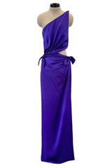 Outstanding 1990s Guy Laroche Haute Couture Open Waist Purple One Shoulder Silk Dress