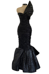 Dramatic 1987 Loris Azzaro Black Strapless Dress w Low Full Skirt & Shoulder Flare