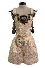 Outstanding Fall 2016 Dolce & Gabbana Metallic Gold Brocade Playsuit w 3D Magic Mirror & Embroidered & Sequin Details