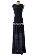 Phenomenal Fall 2010 Chanel by Karl Lagerfeld Deep Blue & Silver Metallic Knit Dress w Glass Pearl Detailing