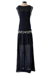 Phenomenal Fall 2010 Chanel by Karl Lagerfeld Deep Blue & Silver Metallic Knit Dress w Glass Pearl Detailing