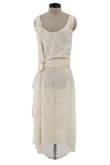 Fall 2007 John Galliano Ivory Silk Chiffon & Lace Dress w Silk Rosettes