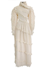 Incredibly Rare Fall 1979 Chloe by Karl Lagerfeld Couture Runway Ivory Chiffon & Lace Dress w pearl Details