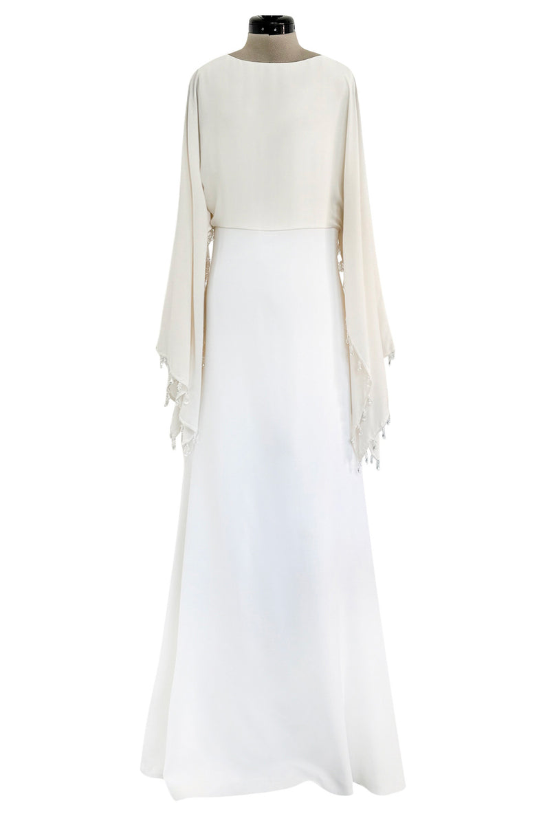 Amazing 2018 Givenchy by Clare Waight Keller White Ivory Dress w Bead Edged Angel Sleeves