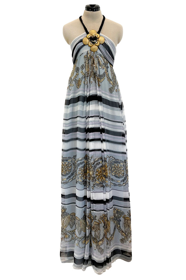 Resort 2009 Gucci by Frida Giannini Runway Look 18 Silk Caftan Dress w Elaborate Shell Halter