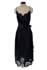 Beautiful 1990s Original Valentino Haute Couture Black Silk Dress w Handmade Lace Detailing