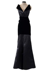 Phenomenal Fall 2002 Chanel by Karl Lagerfeld Black Silk Dress w Velvet Detail & Back Panel