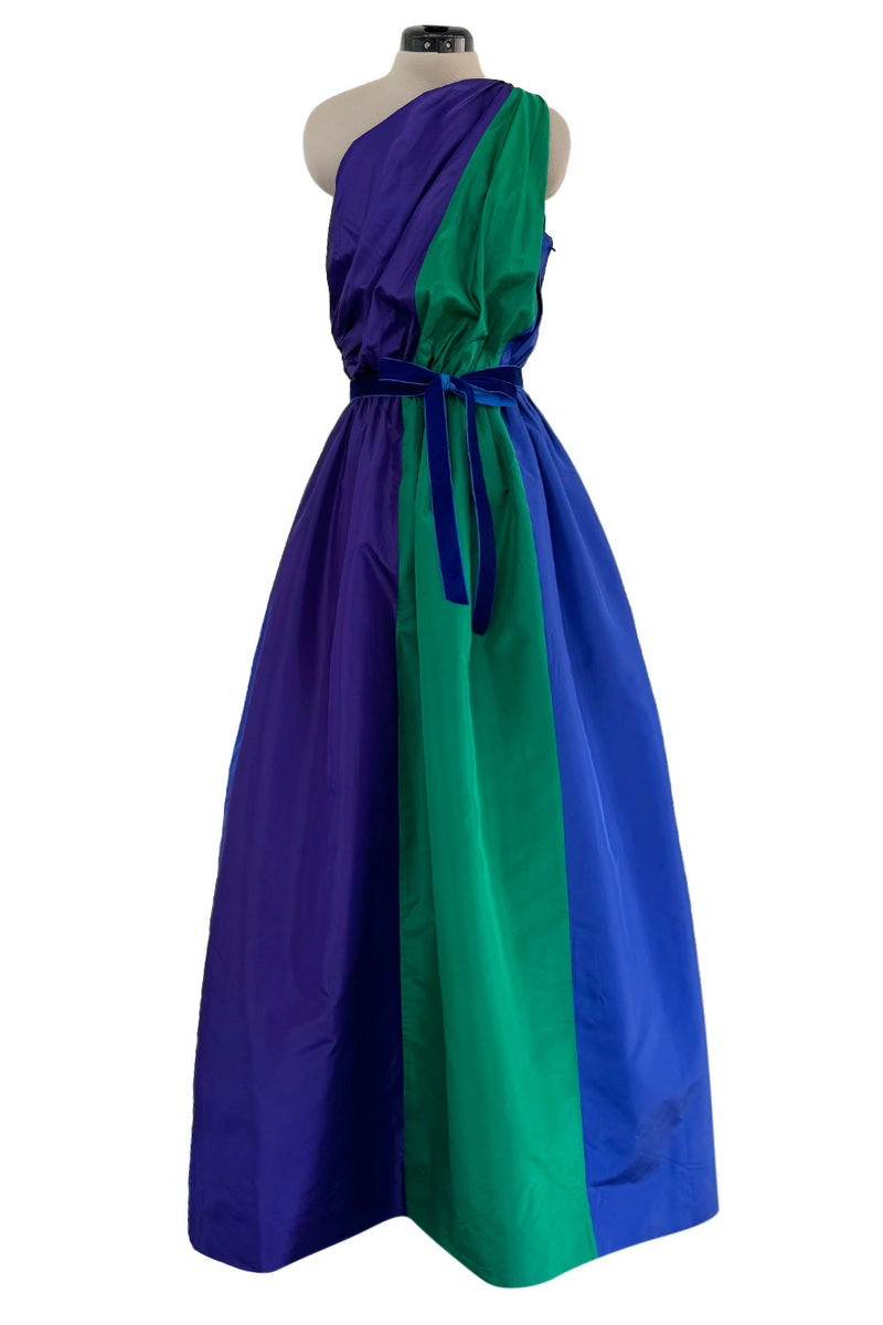 Spectacular 1970s Givenchy One Shoulder Silk Dress w Brilliant Blue, D Shrimpton Couture Spectacular 1970s Givenchy One Shoulder Silk Dress w Brilliant Blue, D Shrimpton Couture