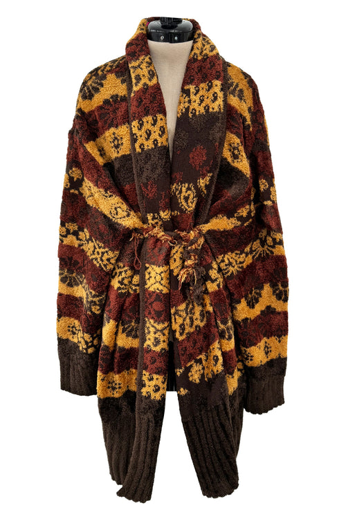Fall 1994 Christian Lacroix Runway Knit Printed Striped Slouchy Cardigan w Original Belt